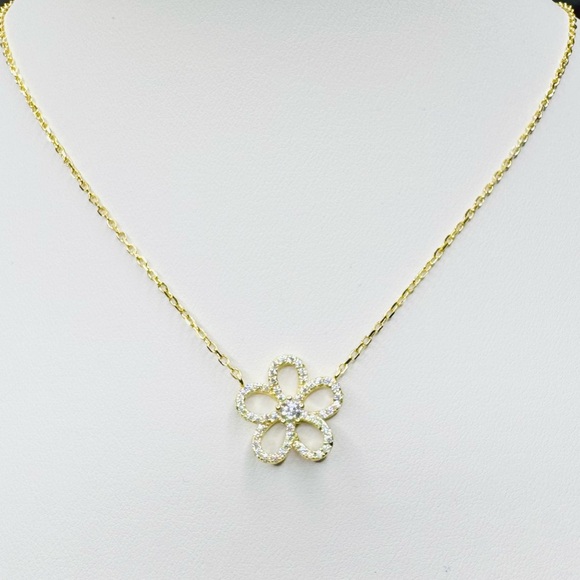 18K Gold & Sterling Silver Flower Necklace and Earring Set - Picture 5 of 7